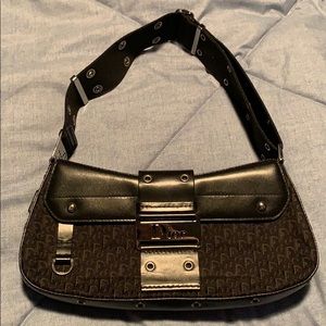 Christian Dior Columbus Leather Canvas Bag Black